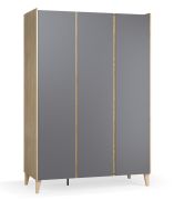 Kleiderschrank | Farbe: Graphit | 3 Türen | Drehtürenschrank | inkl. LED-Beleuchtung | Maße: 140 x 60 x 204 cm | 2 Schubladen | 6 Fächer | 1 Kleiderstange