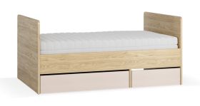Kinderbett Vergrößerbar | 2 Schubladen | Farbe: Eiche / Beige | Jugendbett | Liegefläche: 90 x 160 - 200 cm | inkl. Lattenrost | für Kinderzimmer