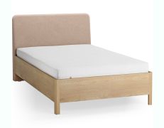 Einzelbett | Eiche massiv | Farbe: Eiche / Ecru | weich gepolsterte Kopfstütze | 90 x 200 cm | dezent abgerundete Form | Gästebett | inkl. Lift up Lattenrost