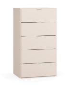 Kommode | schmal | 5 Schubladen | Farbe: Beige | Soft-Close Funktion | Maße: 62,5 x 47 x 112 cm | Griffe: Weiß | schlichtes Design | für Wohnzimmer