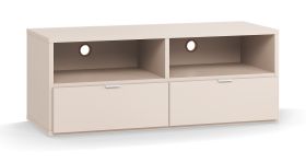 TV-Möbel / TV-Unterschrank | Farbe: Beige | zwei Schubladen | Maße: 120 x 47 x 46,5 cm | zwei Kabeldurchführungen | Soft-Close Funktion | zwei Fächer