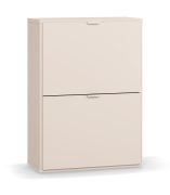 Schuhschrank | zwei Kipptüren | Farbe: Beige | 6 Fächer | Griffe: Weiß | Maße: 65 x 32 x 90 cm | Platz für mehrere Paar Schuhe | für den Vorraum