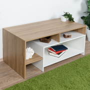 Couchtisch Gafsa 03, Farbe: Weiß / Eiche - 120 x 60 x 53 (B x T x H)