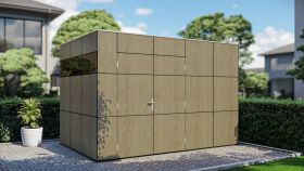 Gartenhaus Frankfurt 02, Gerätehaus in Olivbraun - Elementgartenhaus, Grundfläche: 7,90 m², Flachdach