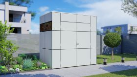 Modernes Gartenhaus Frankfurt 03, Gerätehaus in Hellgrau - Elementgartenhaus, Grundfläche: 3,51 m²