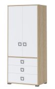 Drehtürenschrank / Kleiderschrank 13, Farbe: Buche / Weiß - 198 x 84 x 56 cm (H x B x T)