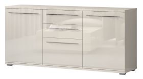 Kommode Garim 7, Farbe: Beige Hochglanz - 85 x 180 x 45 cm (H x B x T)