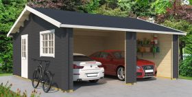 Holzgarage H91 Carbongrau - 44 mm Blockbohlenhaus, Grundfläche: 33,00 m², Satteldach