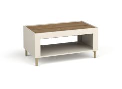 Stabiler Couchtisch mit einem Ablagefach Barbe 26, ABS-Kantenschutz, Farbe: Kaschmir, Maße: 46,5 x 97 x 56 cm, sehr Langlebig und aus hochwertigen Material