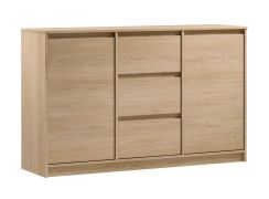 Geräumige Kommode Gracilius 02 mit 3 Schubladen, 87 x 138 x 40 cm, Eiche Cremona, 3 Schubladen, ABS, 4 Fächer, 2 Einlegeböden, 2 Türen, ABS Kantenschutz