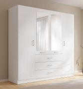Kleiderschrank | 3 Schubladen | Farbe: Weiß | 2 Drehtüren | 2 Spiegeltüren | 1 Kleiderstange | Maße: 200 x 58 x 200,5 cm | Drehtürenschrank | für Schlafzimmer