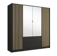 Kleiderschrank mit 2 Spiegeltüren | 200 x 54,5 x 200,5 cm | 2 Schubladen | 10 Fächer | 4 Drehtüren | Metallgriffe| 1 Kleiderstange  | Iraklio 06 | Lamellen