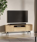 TV-Unterschrank | Farbe: Eiche Mavelie | 2 Drehtüren | 1 Kipptür | Soft-Close Funktion | 1 Kabeldurchführung | 4 Fächer | 150 x 33 x 53 cm | TV-Möbel