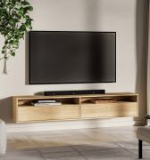 TV-Unterschrank | 2 Kipptüren | 4 Fächer | Farbe: Eiche Mavelie | 180 x 33 x 33 cm | Push-to-open Funktion | Soft-Close Funktion | TV-Board | für Wohnzimmer