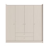 Kleiderschrank | 4 Drehtüren | Farbe: Beige mit Holzstruktur | 2 Schubladen | Maße: 200 x 52 x 207 cm | 2 Schubladen | 1 Kleiderstange | für Schlafzimmer