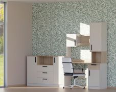 Jugendmöbel - Set G Fafe | Kommode | Schreibtisch mit Aufsatz | Farbe: Kaschmir / Eiche Cremona | Soft-Close-Funktion | viel Stauraum | 2-teilig