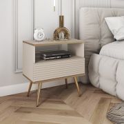 Nachtkommode | Nachttisch | Horsham 90 | Beige / Gold Akzente | 1 Schublade | 1 Fach | Push-to-open Funktion | Zweifarbig | minimalistischer Stil