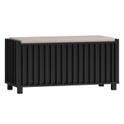 Sitzbank mit Stauraum mit weißer Polsterung, schwarze Truhe, 48 x 99 x 40 cm, aufklappbare Sitzfläche, Metallbeine, ABS-Kanten
