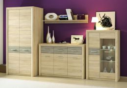 Wohnzimmer Komplett - Set E Mesquite, 4-teilig, Farbe: Sonoma Eiche hell / Sonoma Eiche Trüffel