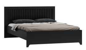 Edles Einzelbett in Schwarz, Gästebett mit Liegefläche 140 x 200 cm, Kopfteil mit Lamellen, inklusive Lattenrost, ABS-Kanten, Metallbeine