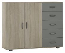 Kommode Ciomas 10, Farbe: Sonoma Eiche / Grau - Abmessungen: 104 x 130 x 40 cm (H x B x T)