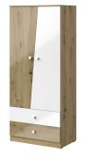  Drehtürenschrank / Kleiderschrank Sirte 01, Farbe: Eiche / Weiß Hochglanz -  Abmessungen: 190 x 80 x 50 cm (H x B x T)