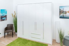Drehtürenschrank / Kleiderschrank mit Rahmen Siumu 31, Farbe: Weiß / Weiß Hochglanz - 226 x 232 x 60 cm (H x B x T)