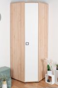 Drehtürenschrank / Eckkleiderschrank 20, Farbe: Buche / Weiß - 236 x 86 x 86 cm (H x B x T)