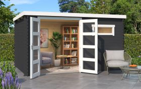Gartenhaus G272 Carbongrau - 28 mm Blockbohlenhaus, Grundfläche: 8,40 m², Flachdach