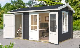Gartenhaus G170 Carbongrau inkl. Fußboden - 44 mm Blockbohlenhaus, Grundfläche: 9,40 m², Satteldach