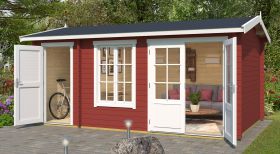 Gartenhaus G220 Schwedenrot inkl. Fußboden - 44 mm Blockbohlenhaus, Grundfläche: 14,55 m², Satteldach