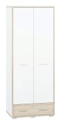 Jugendzimmer - Drehtürenschrank / Kleiderschrank Forks 01, Farbe: Eiche / Weiß - Abmessungen: 200 x 80 x 51 cm (H x B x T), mit 2 Türen, 1 Schublade und 2 Fächern