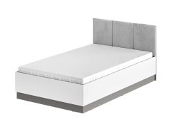 Einzelbett Vibank 05 in Weiß matt / Grau, Liegefläche 120 x 200 cm, Gästebett mit aufklappbarem Lattenrost, ABS-Kantenschutz, Kopfteil mit grauer Polsterung