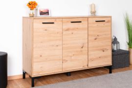 Kommode Pandrup 10, Farbe: Eiche - Abmessungen: 83 x 120 x 40 cm (H x B x T), mit 3 Türen und 4 Fächern