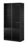 Kleiderschrank mit Glastüren Bainton 03, Farbe: Schwarz, 200 x 101 x 51 cm, 6 Fächer, 2 Kleiderstangen, viel Stauraum, elegantes Design, langlebig