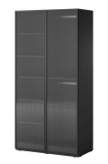 Kleiderschrank mit gefrästen Glastüren Bainton 04, Farbe: Grau, 200 x 101 x 51 cm, 6 Fächer, 2 Kleiderstangen, viel Stauraum, elegantes Design