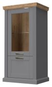 Vitrine Lotofaga 08, Farbe: Grau / Walnuss - 132 x 67 x 48 cm (H x B x T)