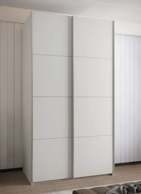 Schiebetürenschrank / Kleiderschrank | 6 Fächer | 245,5 x 140 x 64 cm | 2 Kleiderstangen | 2 Schiebetüren | 6 Einlegeböden | Soft-Close | Farbe: Weiß