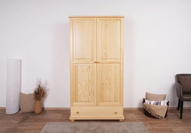 Kleiderschrank Kiefer Vollholz massiv natur Junco 08B - Abmessung 195 x 102 x 59 cm (H x B x T)