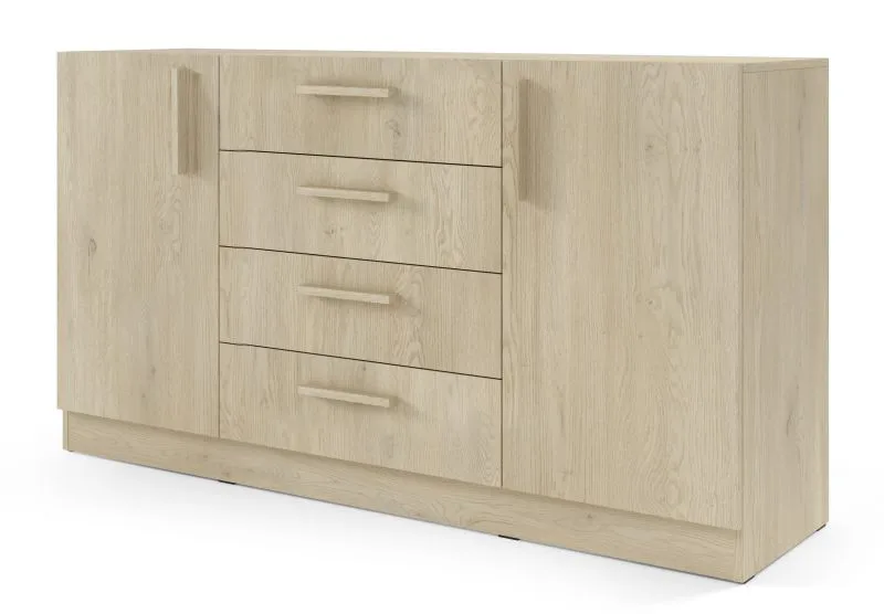 Kommode | Farbe: Eiche Cremona | 156 x 40 x 85 cm | 2 Türen | 4 Schubladen | ABS-Kanten | 4 Fächer | 2 Einlegeböden | Edegem 07