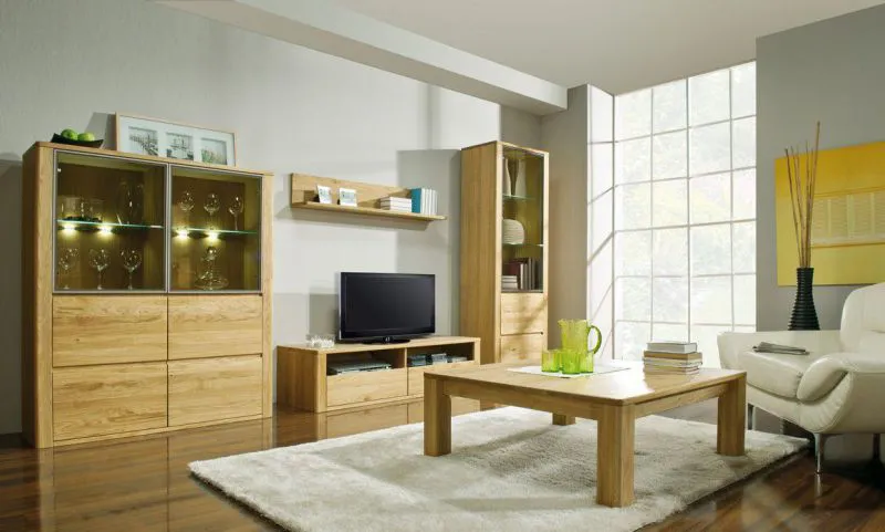 Wohnzimmer-Einrichtung Wohnzimmer Komplett - Set J Jussara, 5 - teilig, teilmassiv, Farbe: Natur Abbildung