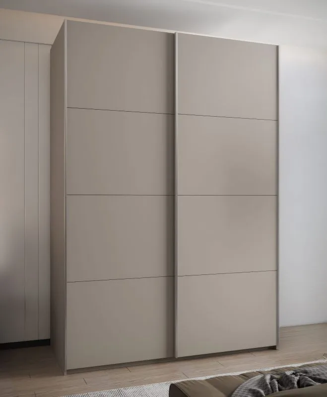 Kleiderschrank / Schiebetürenschrank | 11 Fächer | 2 Kleiderstangen | 245,5 x 170 x 64 cm | 2 Schiebetüren | ABS-Kanten | Farbe: Kaschmir | Soft-Close