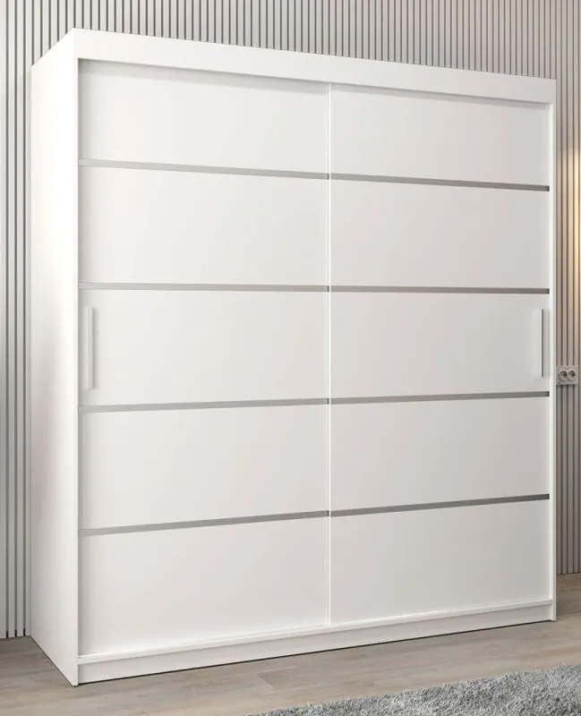 Schiebetürenschrank / Kleiderschrank Jan 04A, Farbe: Weiß matt - Abmessungen: 200 x 180 x 62 cm ( H x B x T)