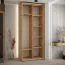 1,1 Meter breiter Kleiderschrank Tharo in Eiche mit Schiebetüren, Anti Staubbürsten, moderne Optik, auch für Wohnzimmer geeignet, Schwarzer Metallgriff