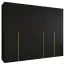 Drehtürenschrank Eiger 41, fünf Türen, Farbe: Schwarz, drei Kleiderstangen, 2,5 Meter breit, Soft-Close-Funktion, Kleiderschrank, Griffe: Gold, drei Fächer