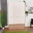 Drehtürenschrank / Kleiderschrank Gataivai 02, Farbe: Beige Hochglanz / Walnuss - 224 x 137 x 57 cm (H x B x T)