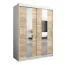 Schiebetürenschrank / Kleiderschrank Polos 03 mit Spiegel, Farbe: Weiß matt / Eiche Sonoma - Abmessungen: 200 x 150 x 62 cm (H x B x T)