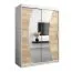 Schiebetürenschrank / Kleiderschrank Combin 03 mit Spiegel, Farbe: Weiß matt / Eiche Sonoma - Abmessungen: 200 x 150 x 62 cm (H x B x T)