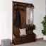 Geräumige Garderobe Kiefer Massivholz 29B, Walnussfarben, 200 x 114 x 37 cm, mit Spiegel und 5 Haken, Ablage, 1 Schublade und viel Stauraum, langlebig