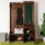 Garderobe mit Spiegel im Landhaus Stil Kiefer massiv Vollholz Walnussfarben 28A, 200 x 125 x 41 cm, mit zwei Schubladen, fünf Haken und eine Hutablage